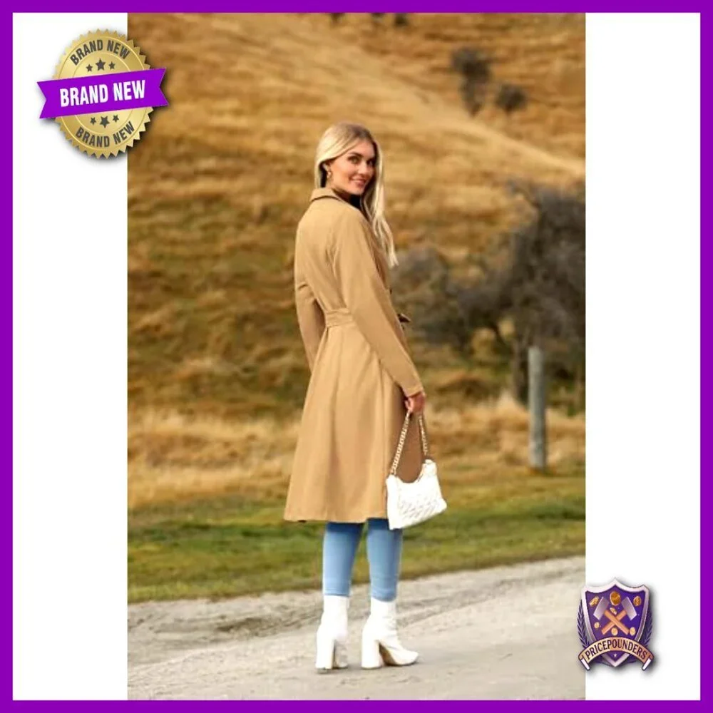 Double-Breasted Trench Coat with Belt Classic Elegant Slim Fit Office Wear